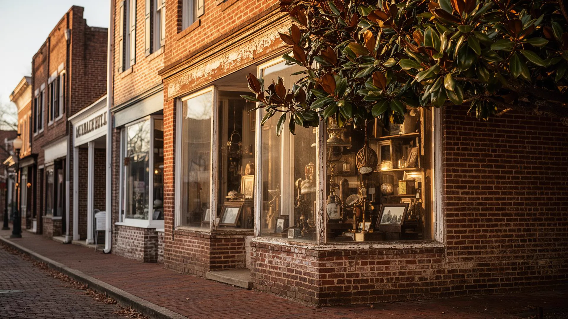Historic brick storefronts in downtown Waxhaw NC